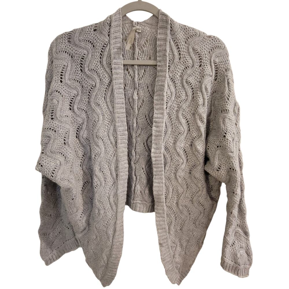 Mono B Gray Cable Knit Open Front Cardigan One Size Angora Blend Oversized